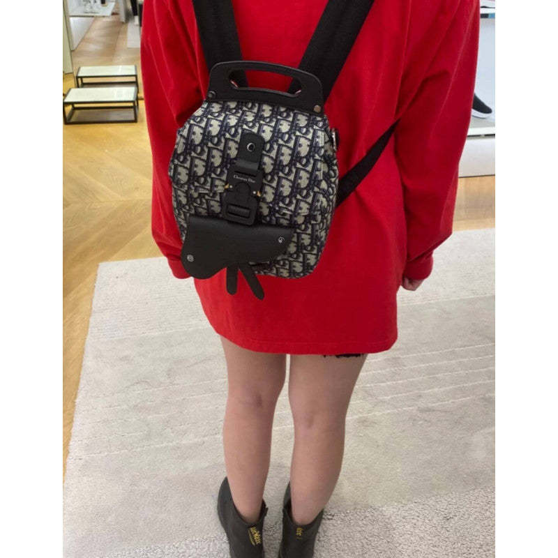 Mini Saddle Backpack Navy Blue Oblique Jacquard 1AD086