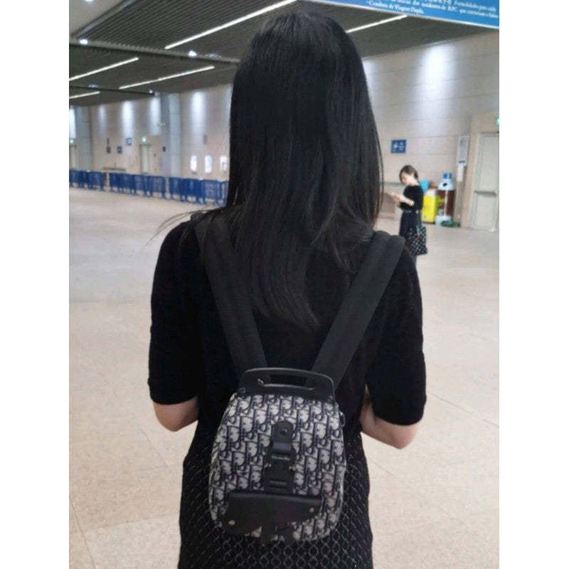 Mini Saddle Backpack Navy Blue Oblique Jacquard 1AD086