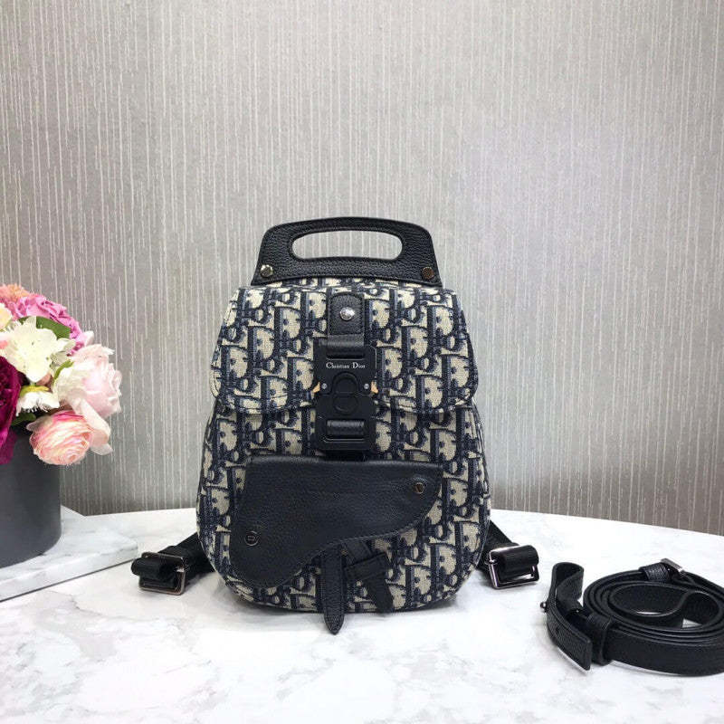 Mini Saddle Backpack Navy Blue Oblique Jacquard 1AD086