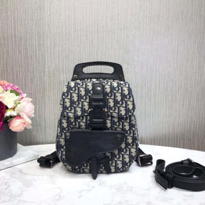 Mini Saddle Backpack Navy Blue Oblique Jacquard 1AD086