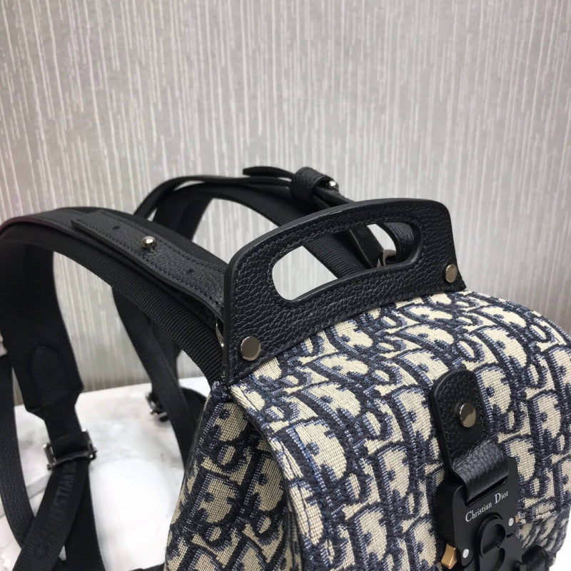 Mini Saddle Backpack Navy Blue Oblique Jacquard 1AD086