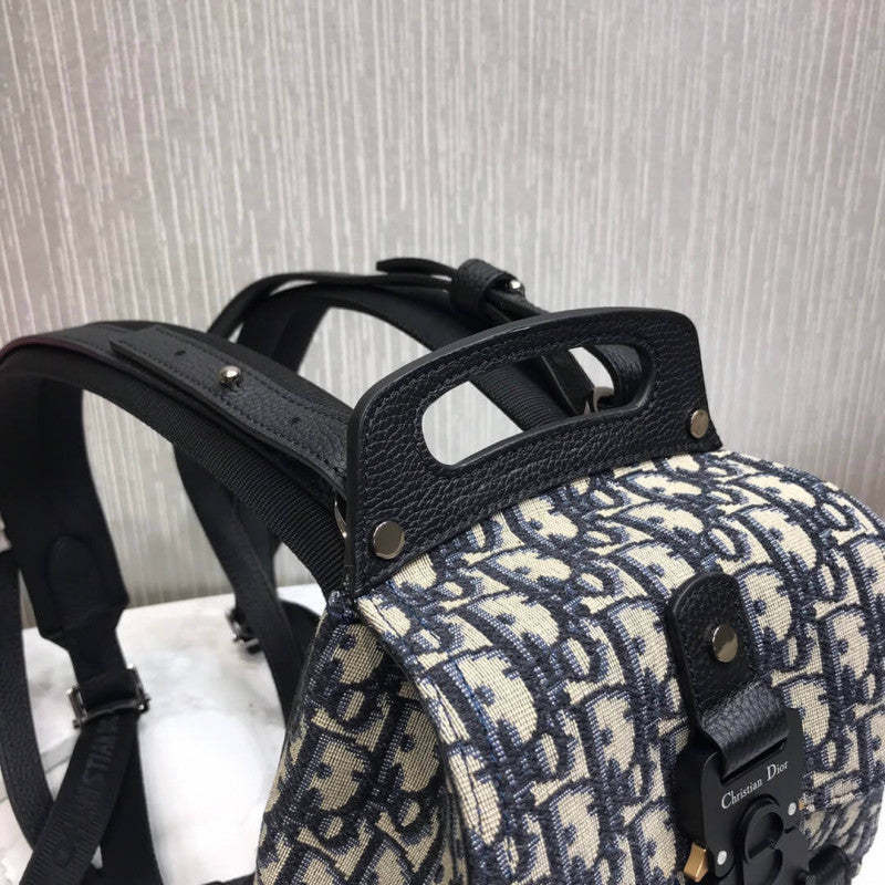Mini Saddle Backpack Navy Blue Oblique Jacquard 1AD086
