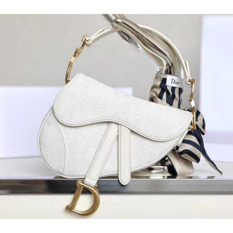 Mini Saddle Bag in White Oblique Jacquard M0447