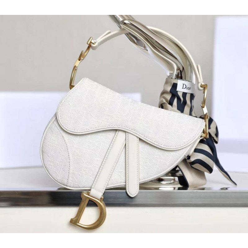 Mini Saddle Bag in White Oblique Jacquard M0447