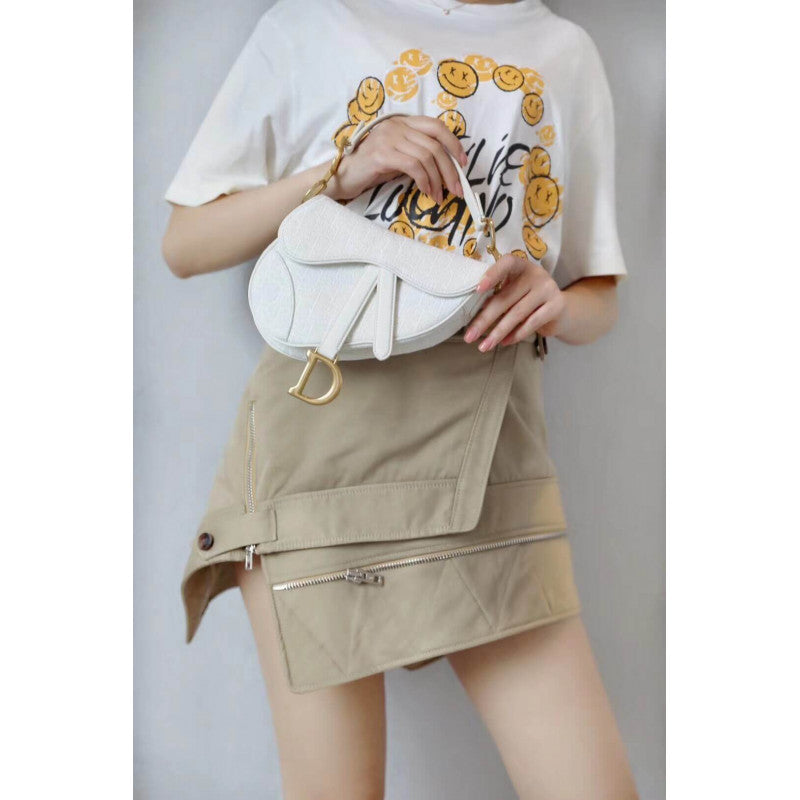 Mini Saddle Bag in White Oblique Jacquard M0447