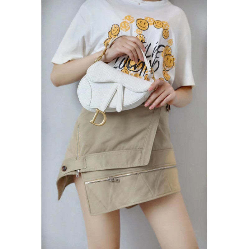Mini Saddle Bag in White Oblique Jacquard M0447