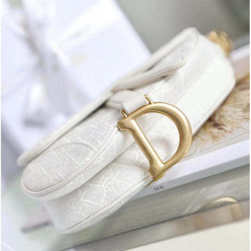 Mini Saddle Bag in White Oblique Jacquard M0447