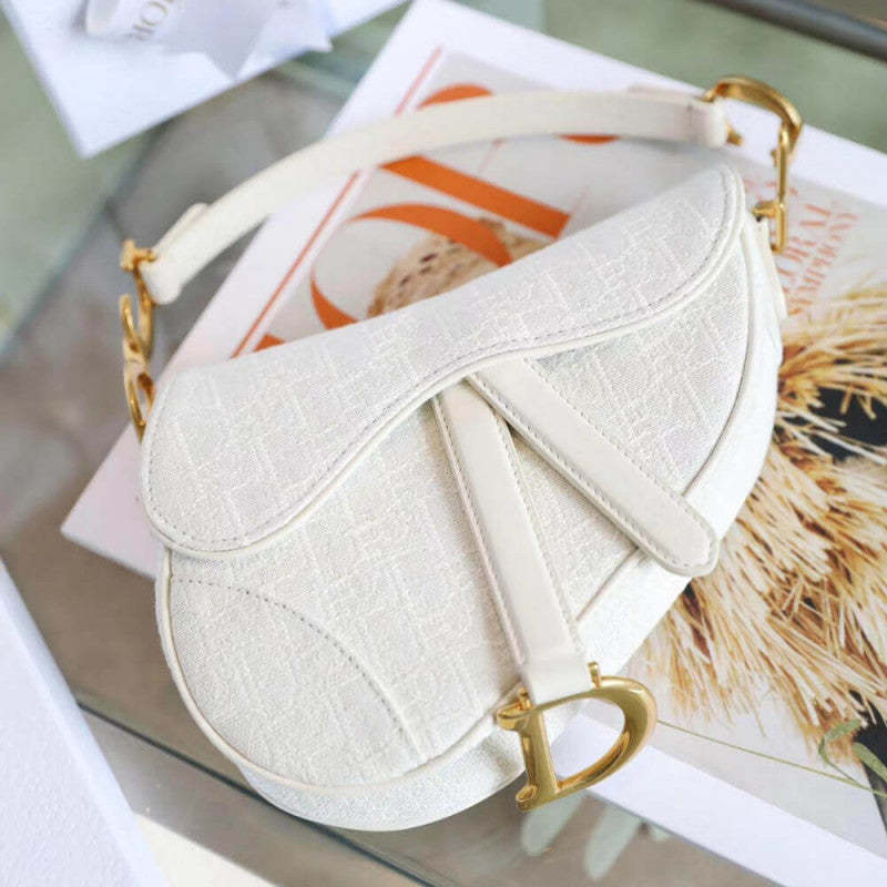 Mini Saddle Bag in White Oblique Jacquard M0447