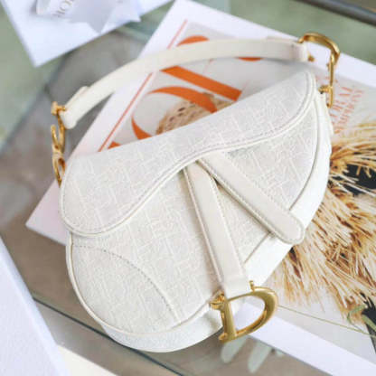 Mini Saddle Bag in White Oblique Jacquard M0447