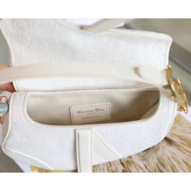 Mini Saddle Bag in White Oblique Jacquard M0447