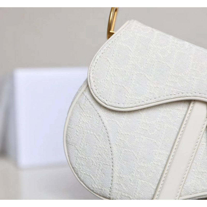 Mini Saddle Bag in White Oblique Jacquard M0447