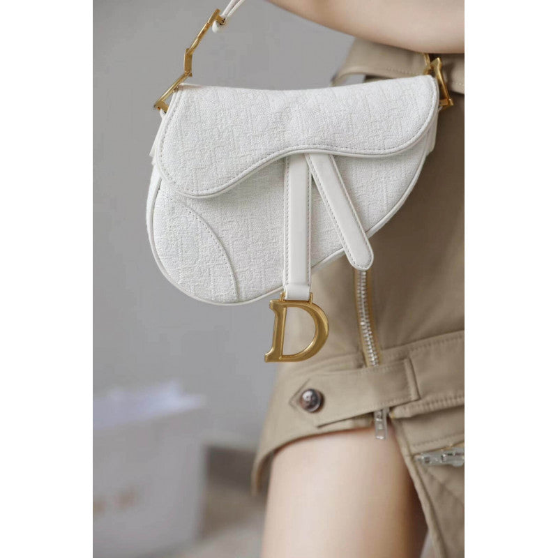 Mini Saddle Bag in White Oblique Jacquard M0447