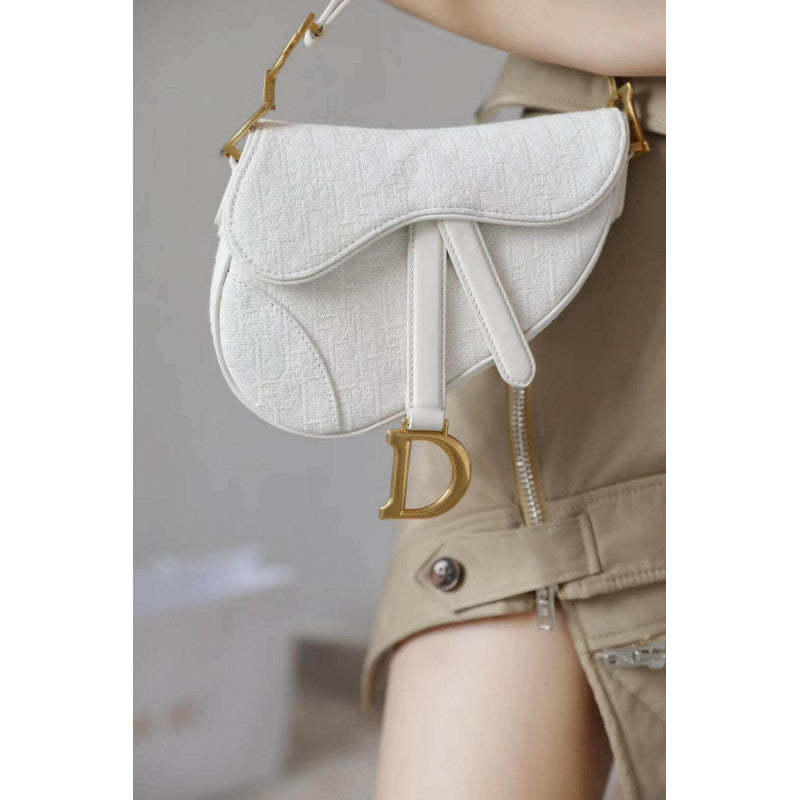 Mini Saddle Bag in White Oblique Jacquard M0447