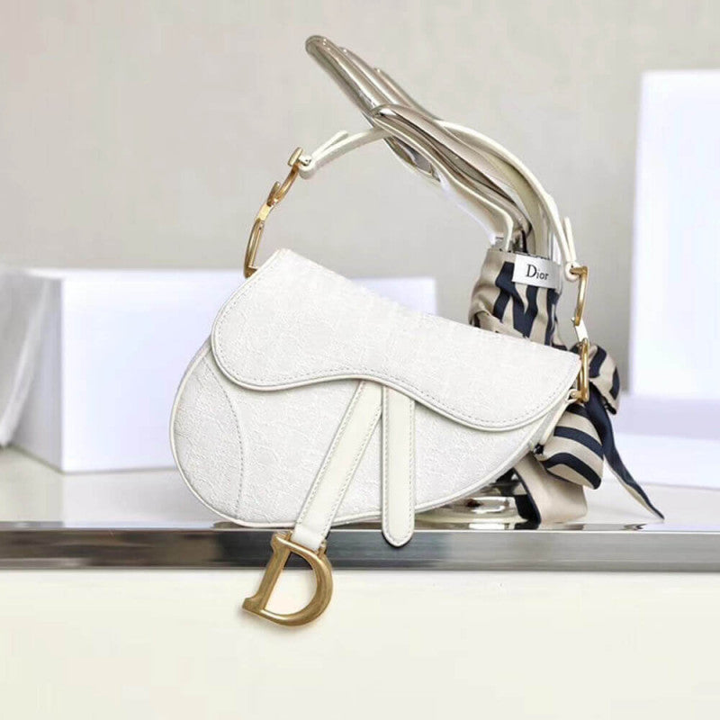 Mini Saddle Bag in White Oblique Jacquard M0447