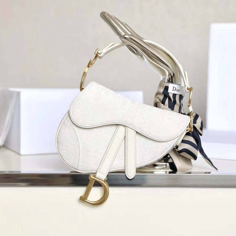 Mini Saddle Bag in White Oblique Jacquard M0447
