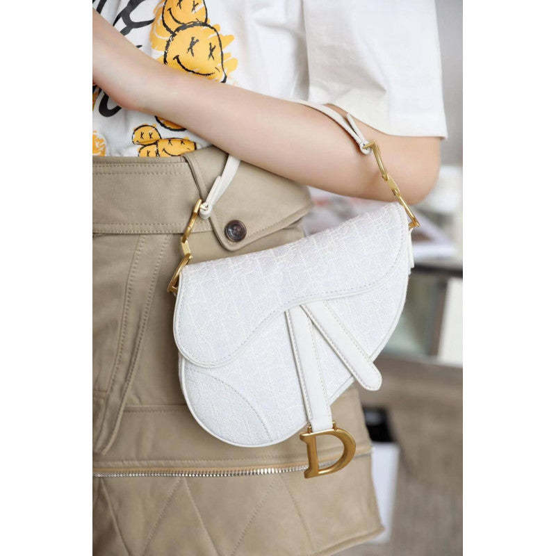 Mini Saddle Bag in White Oblique Jacquard M0447