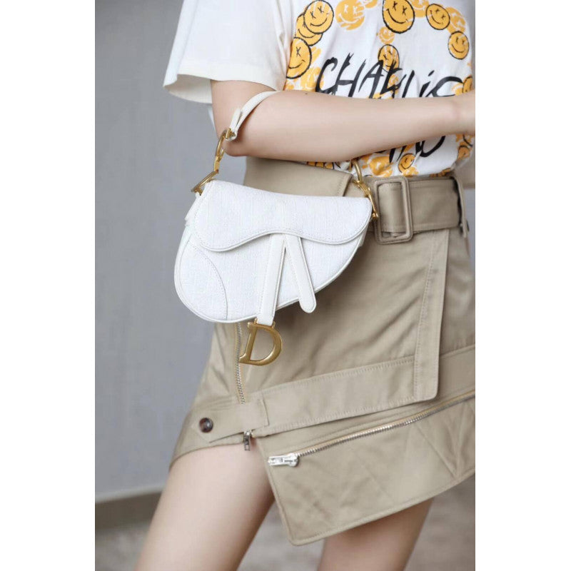 Mini Saddle Bag in White Oblique Jacquard M0447