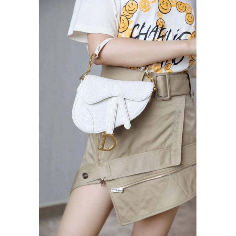 Mini Saddle Bag in White Oblique Jacquard M0447
