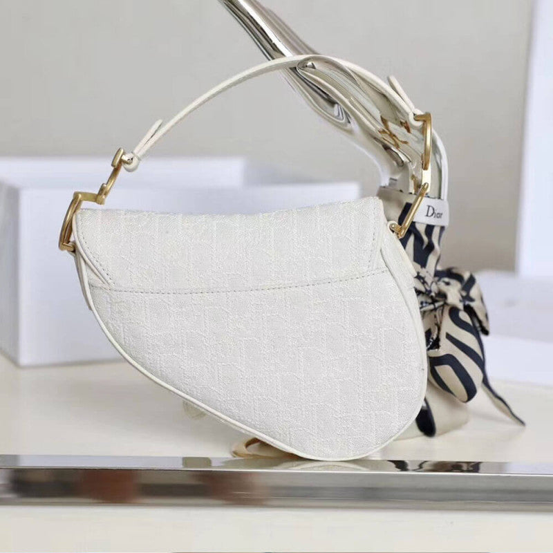 Mini Saddle Bag in White Oblique Jacquard M0447