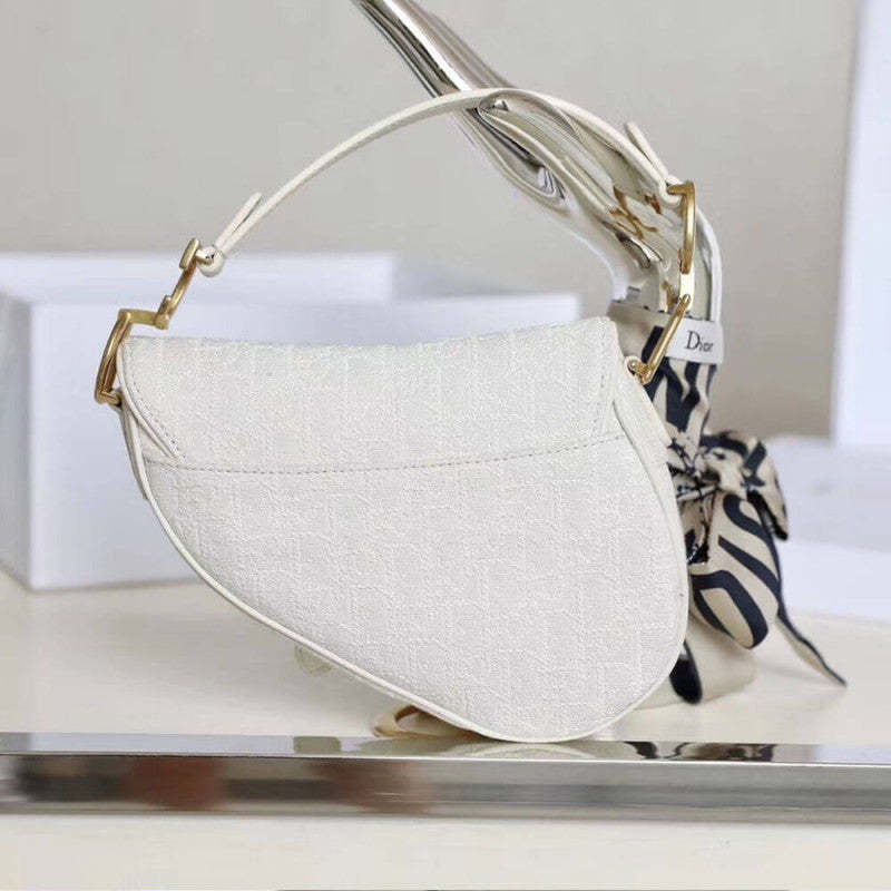 Mini Saddle Bag in White Oblique Jacquard M0447