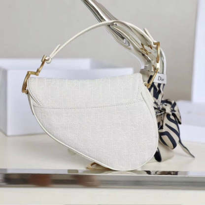 Mini Saddle Bag in White Oblique Jacquard M0447