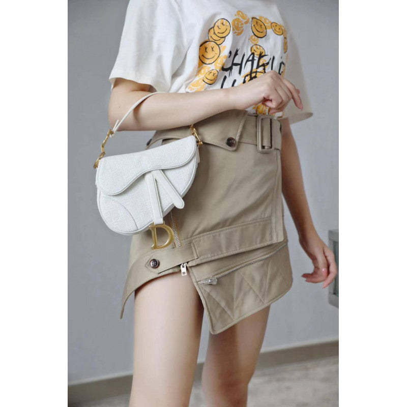 Mini Saddle Bag in White Oblique Jacquard M0447