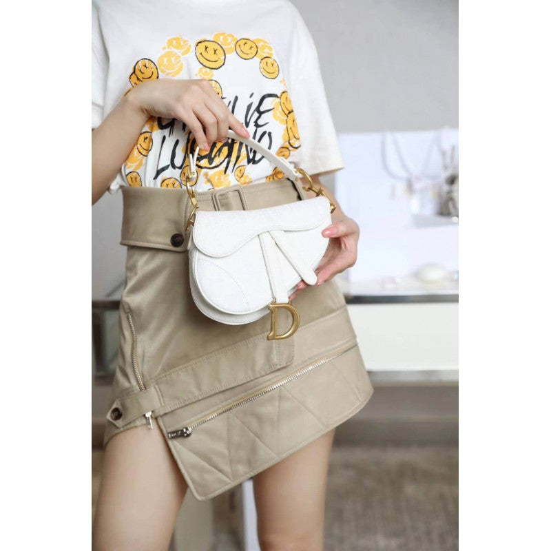 Mini Saddle Bag in White Oblique Jacquard M0447