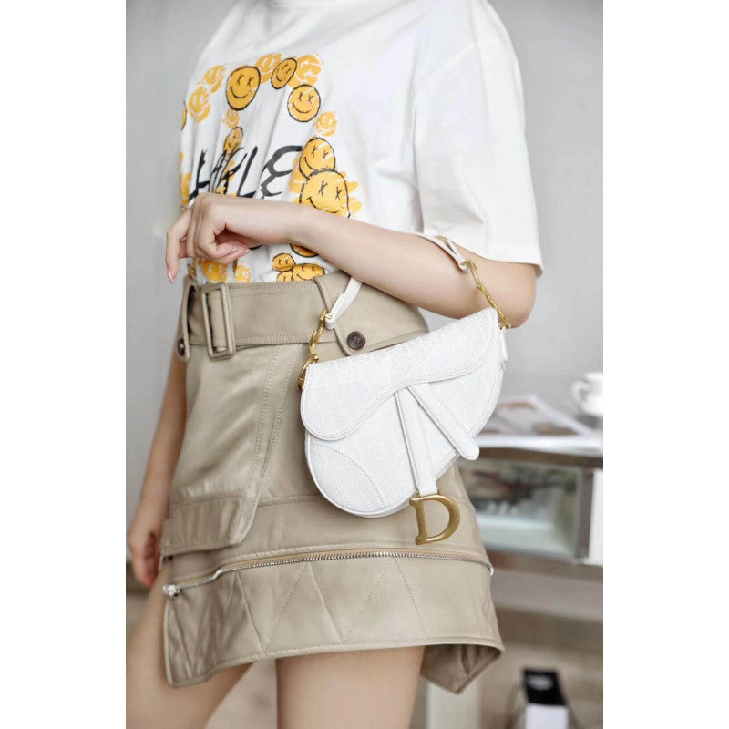 Mini Saddle Bag in White Oblique Jacquard M0447