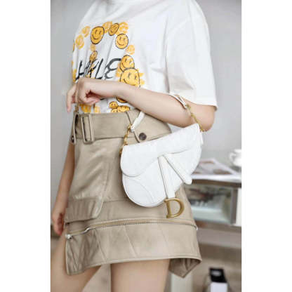 Mini Saddle Bag in White Oblique Jacquard M0447