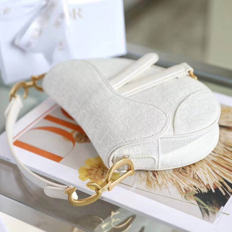 Mini Saddle Bag in White Oblique Jacquard M0447