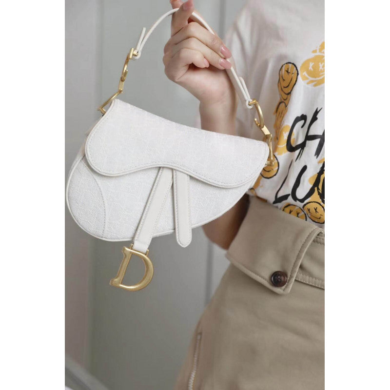 Mini Saddle Bag in White Oblique Jacquard M0447