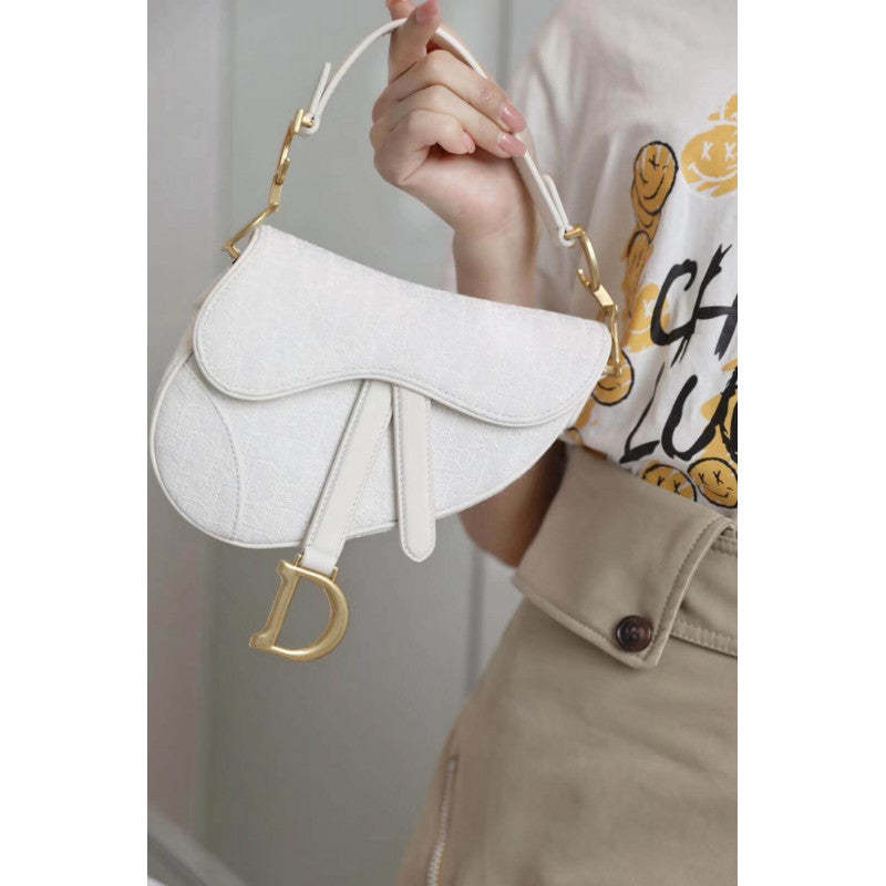 Mini Saddle Bag in White Oblique Jacquard M0447