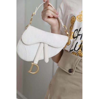 Mini Saddle Bag in White Oblique Jacquard M0447
