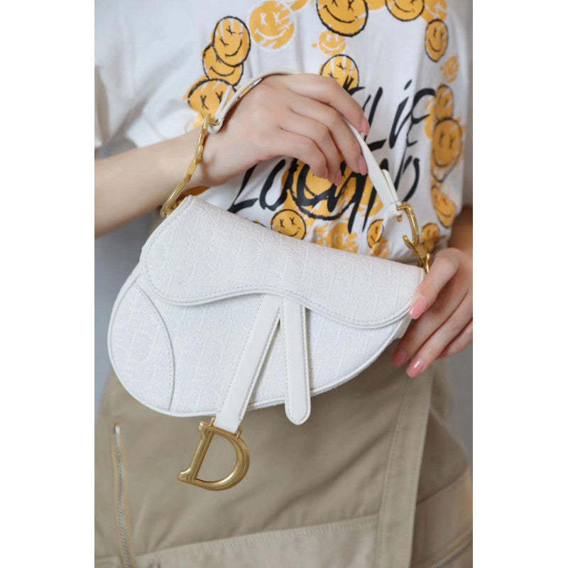 Mini Saddle Bag in White Oblique Jacquard M0447
