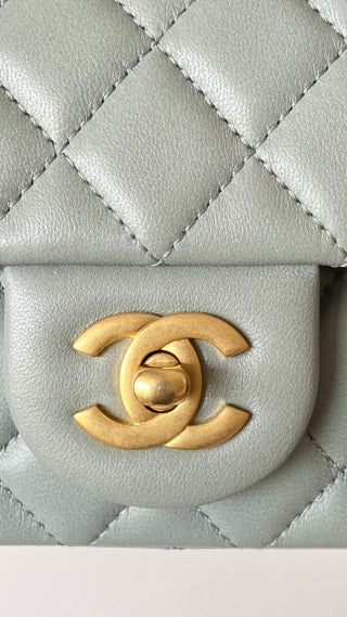 CC 25 classic flap bag 20 mini gold ball soft pastel green calfskin