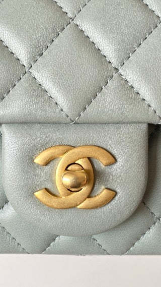 CC 25 classic flap bag 20 mini gold ball soft pastel green calfskin