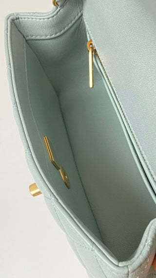 CC 25 classic flap bag 20 mini gold ball soft pastel green calfskin