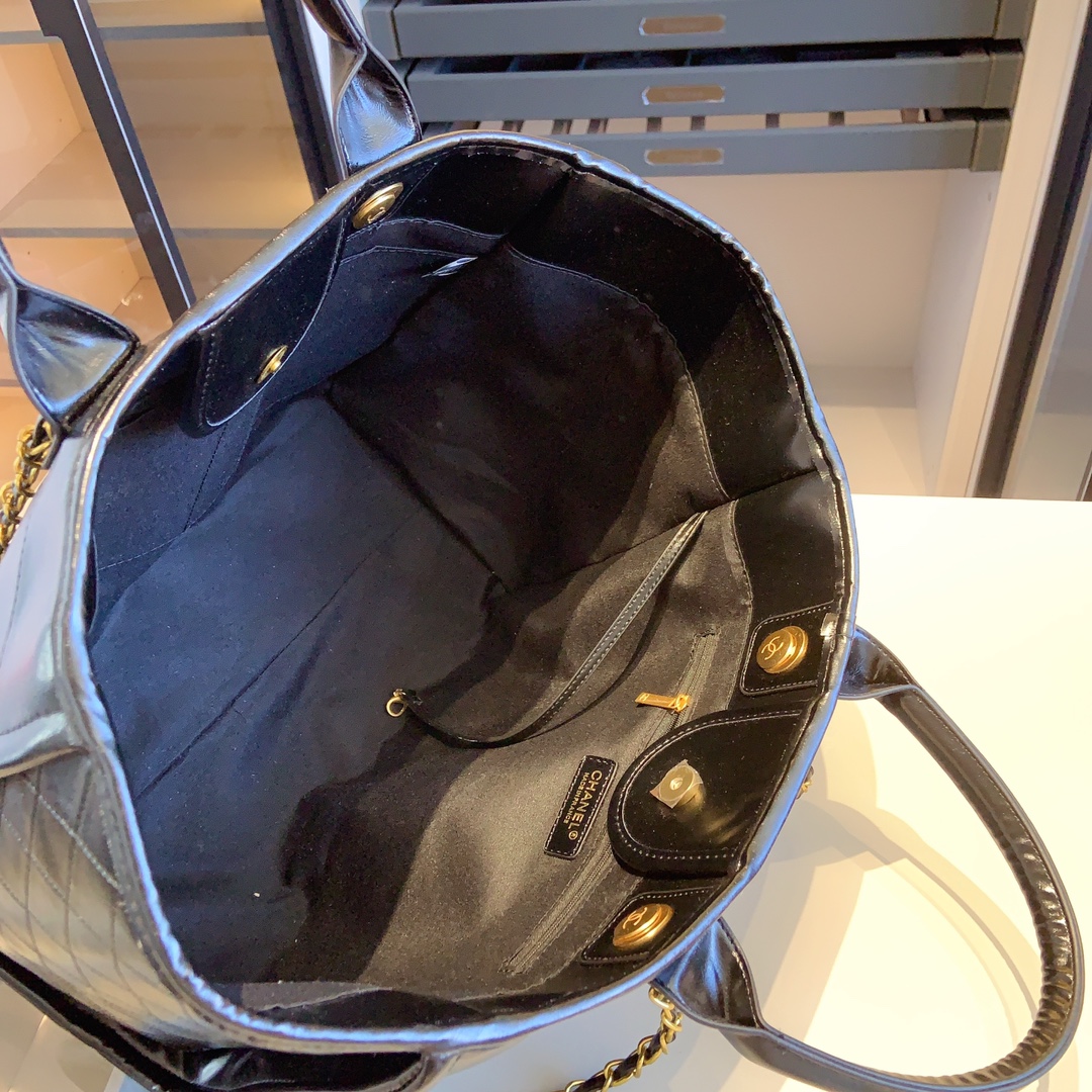 CC DEAUVILLE LARGE SHOPPING BAG CALFSKIN LEATHER BLACK 38CM