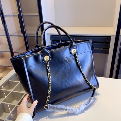 CC DEAUVILLE LARGE SHOPPING BAG CALFSKIN LEATHER BLACK 38CM