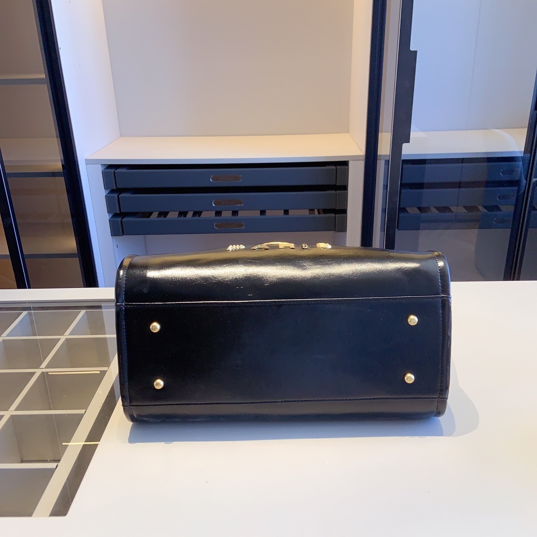 CC DEAUVILLE LARGE SHOPPING BAG CALFSKIN LEATHER BLACK 38CM