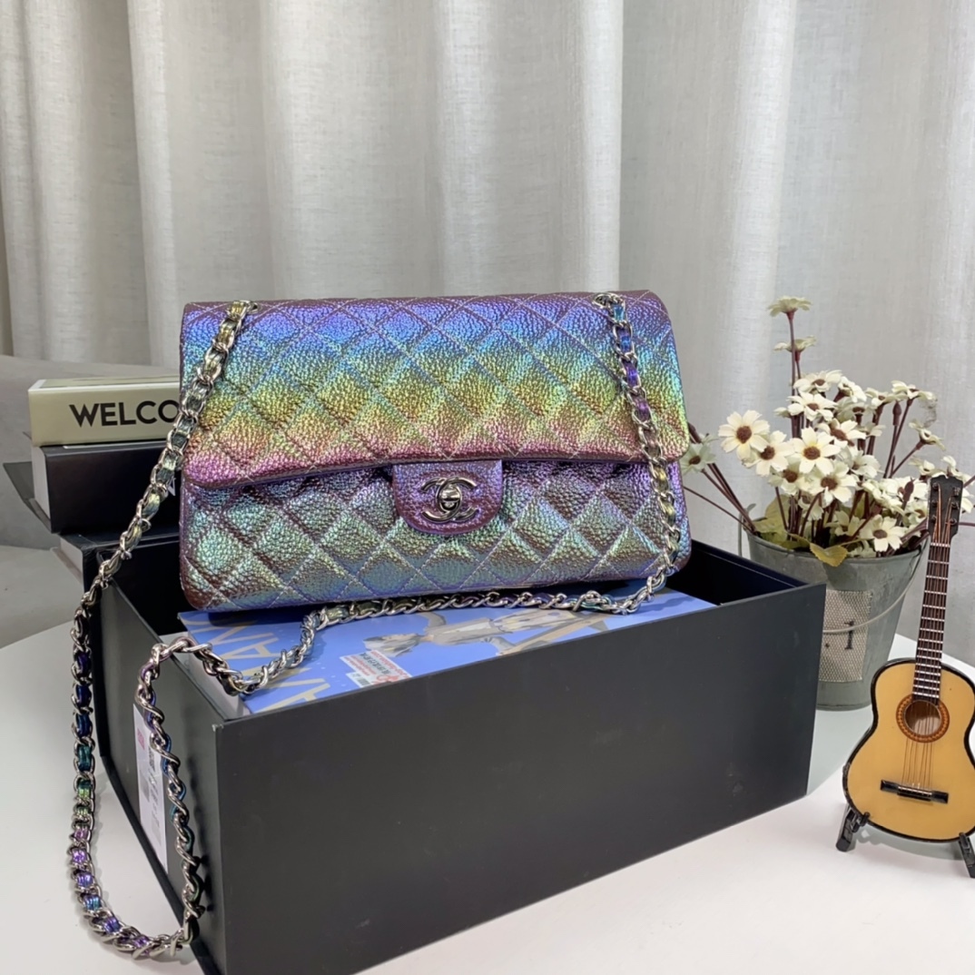 CC METALLIC SMALL FLAP BAG WITH TOP HANDLE MULTICOLOR 25CM