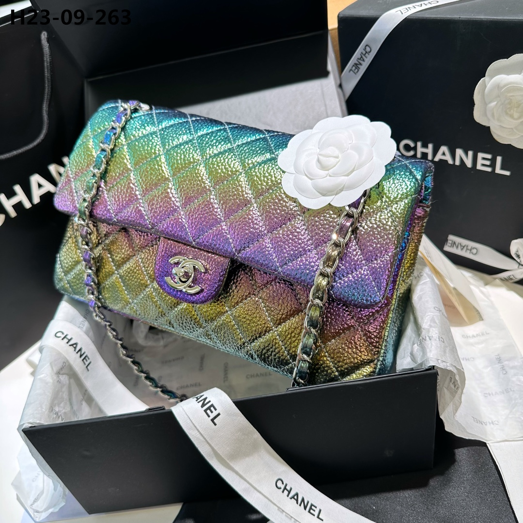 CC METALLIC SMALL FLAP BAG WITH TOP HANDLE MULTICOLOR 25CM