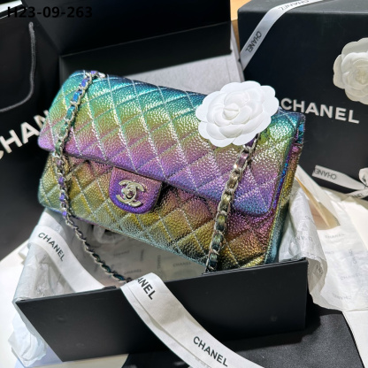 CC METALLIC SMALL FLAP BAG WITH TOP HANDLE MULTICOLOR 25CM