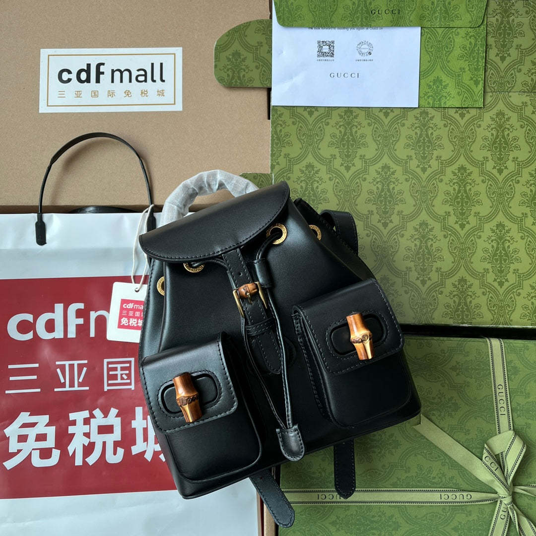 gg Bamboo Small Backpack Black For Women, Women’s Bags 8.6in/22cm gg ‎702101 UZY0T 1000