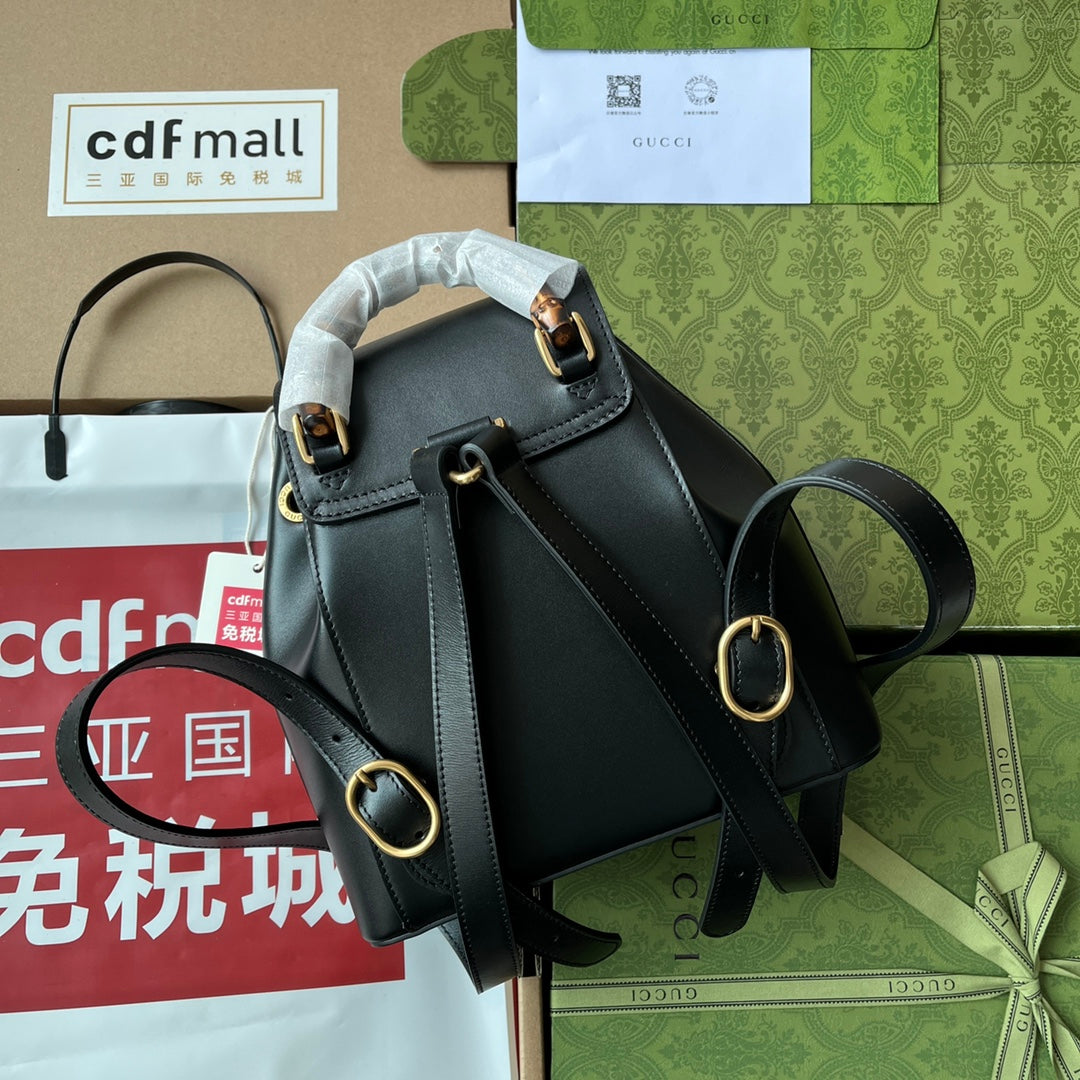 gg Bamboo Small Backpack Black For Women, Women’s Bags 8.6in/22cm gg ‎702101 UZY0T 1000
