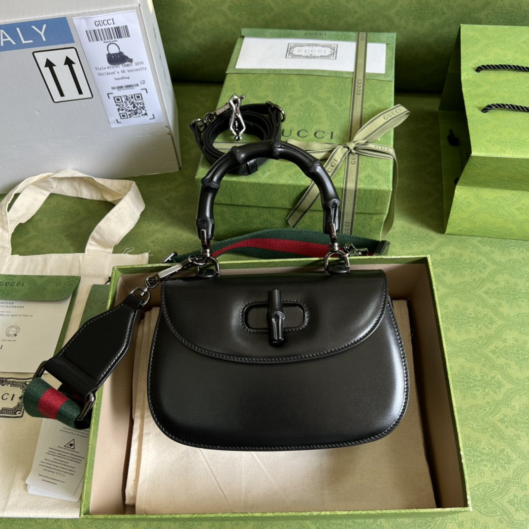 gg Bamboo 1947 Small Top Handle Bag Black  For Women 8.3in/21cm gg 675797 10ODP 1060