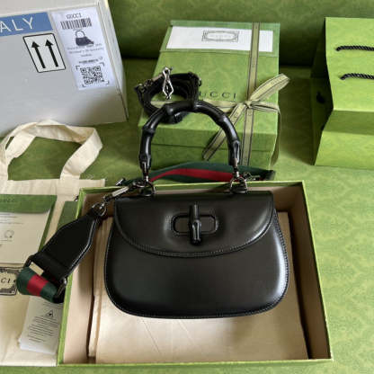 gg Bamboo 1947 Small Top Handle Bag Black  For Women 8.3in/21cm gg 675797 10ODP 1060