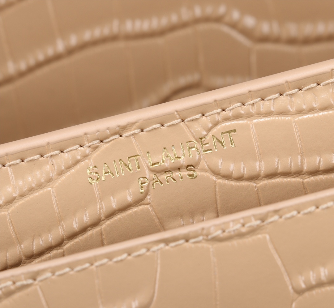 YSL SUNSET MEDIUM CHAIN BAG IN CROCODILE EMBOSSED SHINY APRICOT 22CM 442906DND0N9207
