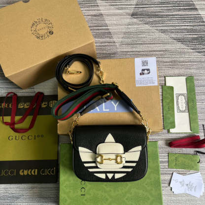 gg x Adidas Horsebit 1955 Mini Bag Black For Women, Women&#8217;s Bags 8.1in/21cm gg 658574 U3ZDG 8726