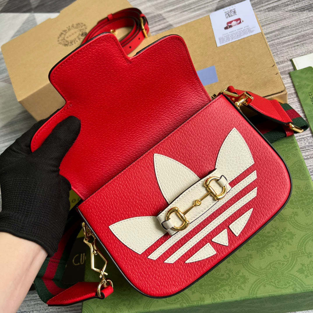 gg x Adidas Horsebit 1955 Mini Bag Red For Women, Women’s Bags 8.1in/21cm gg 658574 U3ZDG 6563